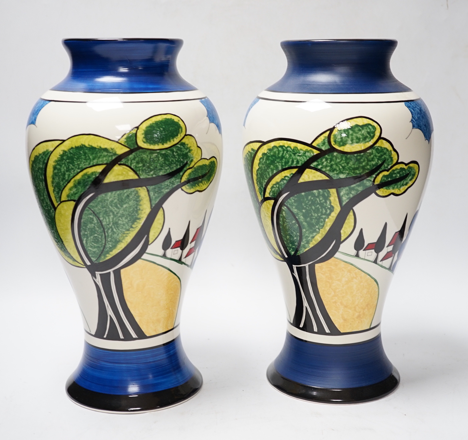 Two Wedgwood Clarice Cliff limited edition May Avenue Meiping vases, each with boxes and certificates, 30cm high